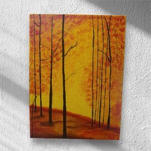 Autumn Forest 9"x12" Canvas Painting Landscape Trees Wall Art Decor